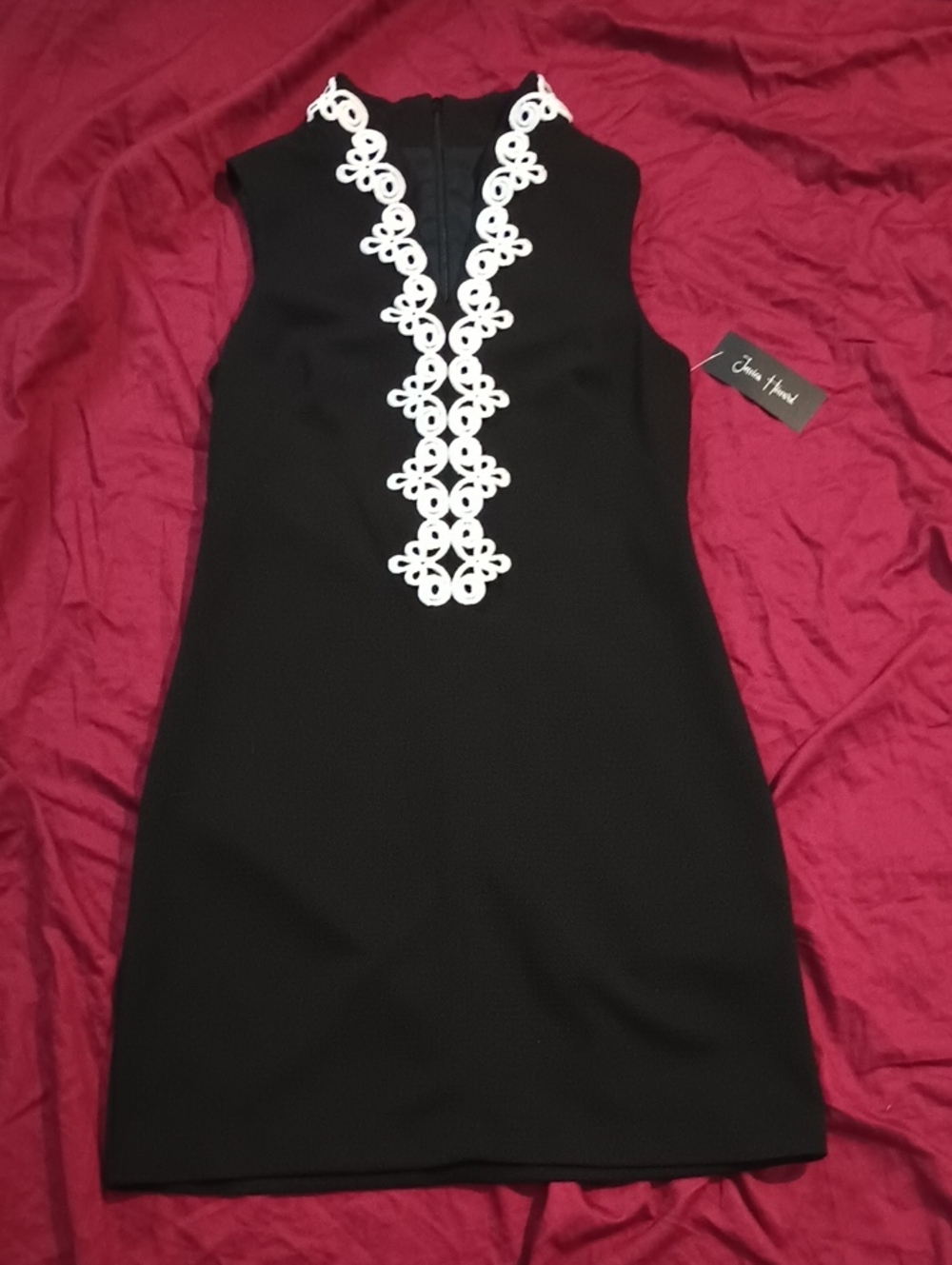 Jessica Howard Black Mini Dress with White Lace Placket Size 4 Petite New NWT